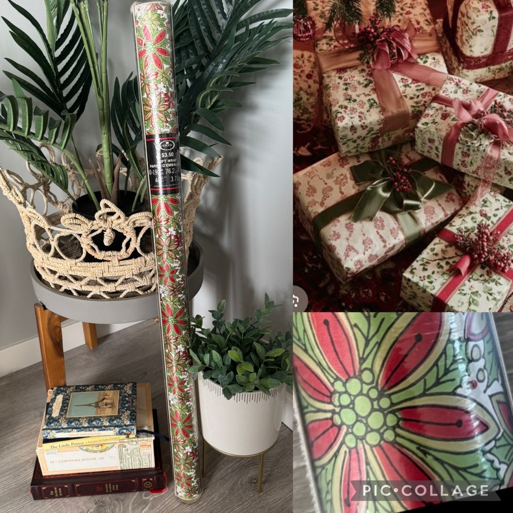 Vintage Rust craft Christmas Floral Wrapping Paper Roll 40sq ft Deadstock New
